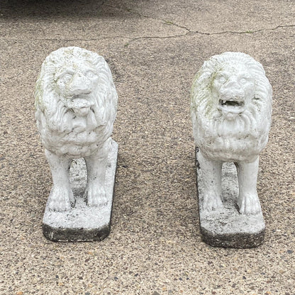 Vintage Classical Style Standing Lion Cement Guardian Entry Garden Statue - Pair
