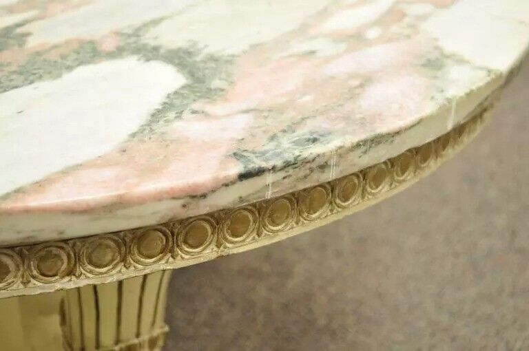 French Empire Neoclassical Cornucopia Base Round Pink Marble Top Coffee Table