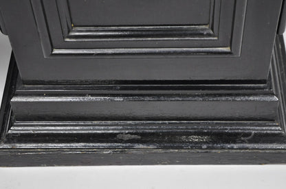 Vintage French Empire Style Black Lacquer Painted Pedestal Column End Table Pair