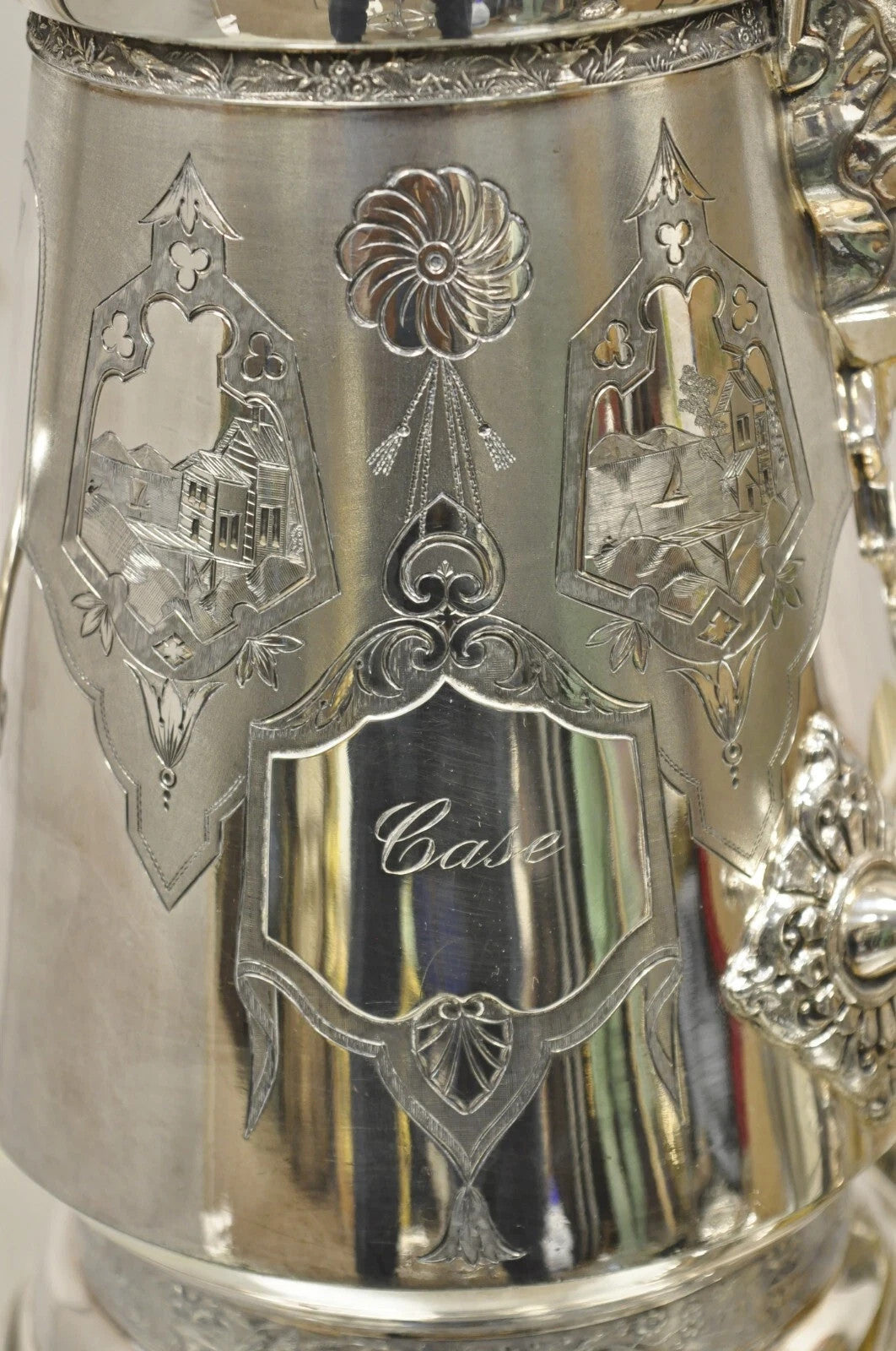 Victorian Racine Silver Plated Tilting Lemonade Water Pitcher on Stand w Goblets