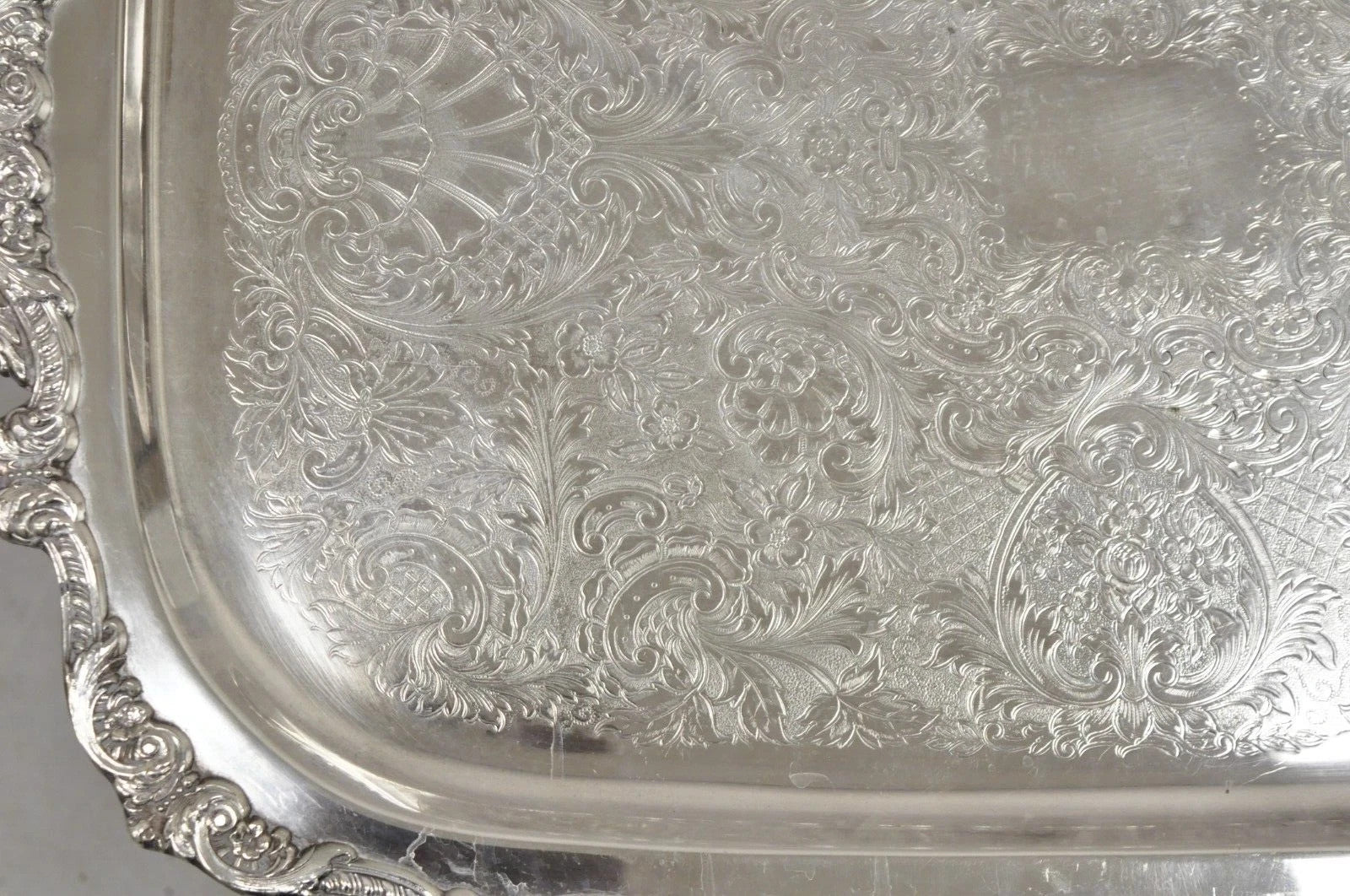 Vintage EPCA Old English by Poole 5032 Silver Plated Ornate Serving Platter Tray