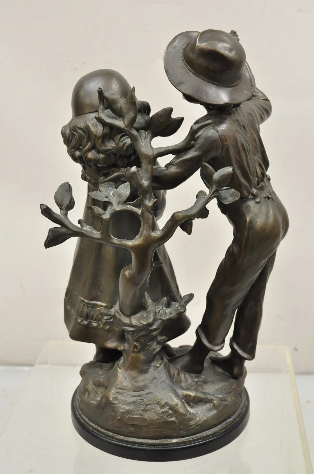 "Enjoue" after Auguste Moreau Victorian Bronze Boy and Girl Statue Sculpture