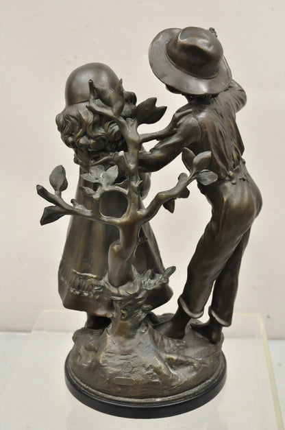 "Enjoue" after Auguste Moreau Victorian Bronze Boy and Girl Statue Sculpture