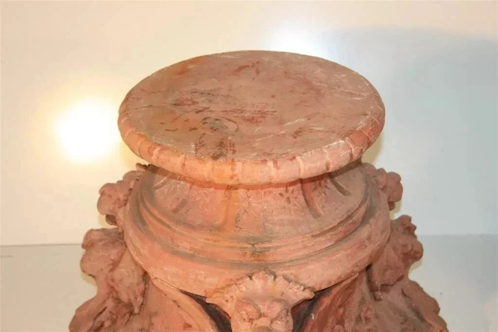 Vintage Gothic Winged Griffin Fiberglass Faux Terracotta Garden Pedestal - Pair