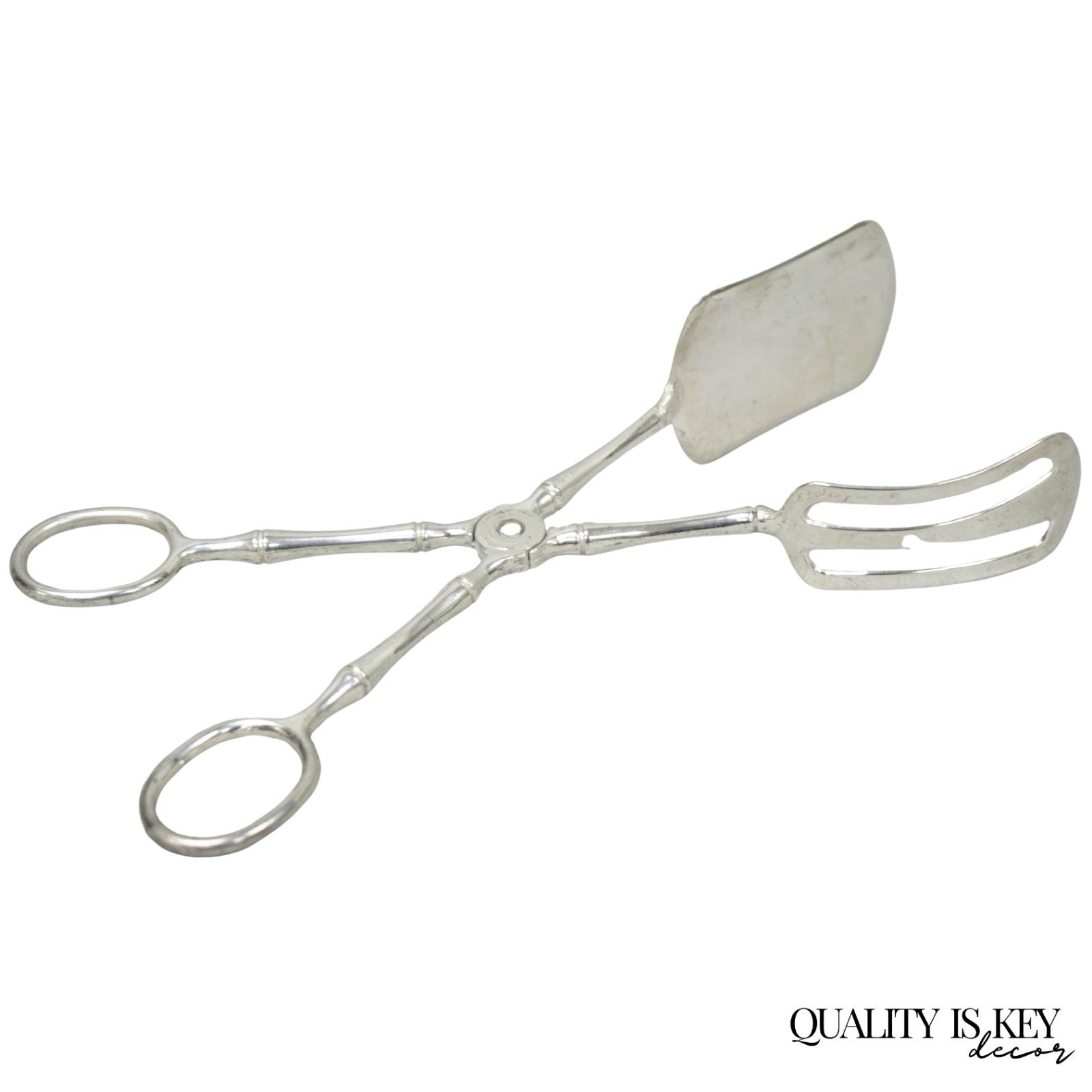Vintage Silver Plated Faux Bamboo Scissor Style Pastry Cake Serving Tongs