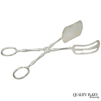Vintage Silver Plated Faux Bamboo Scissor Style Pastry Cake Serving Tongs