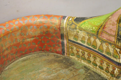 Vintage Figural Primitive Solid Carved Wood Red & Green Horse Bench Seat Chair