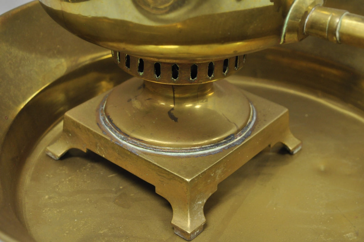 Antique Tula Russian Victorian Brass Samovar Set with Large Basin - 2 Pc Set