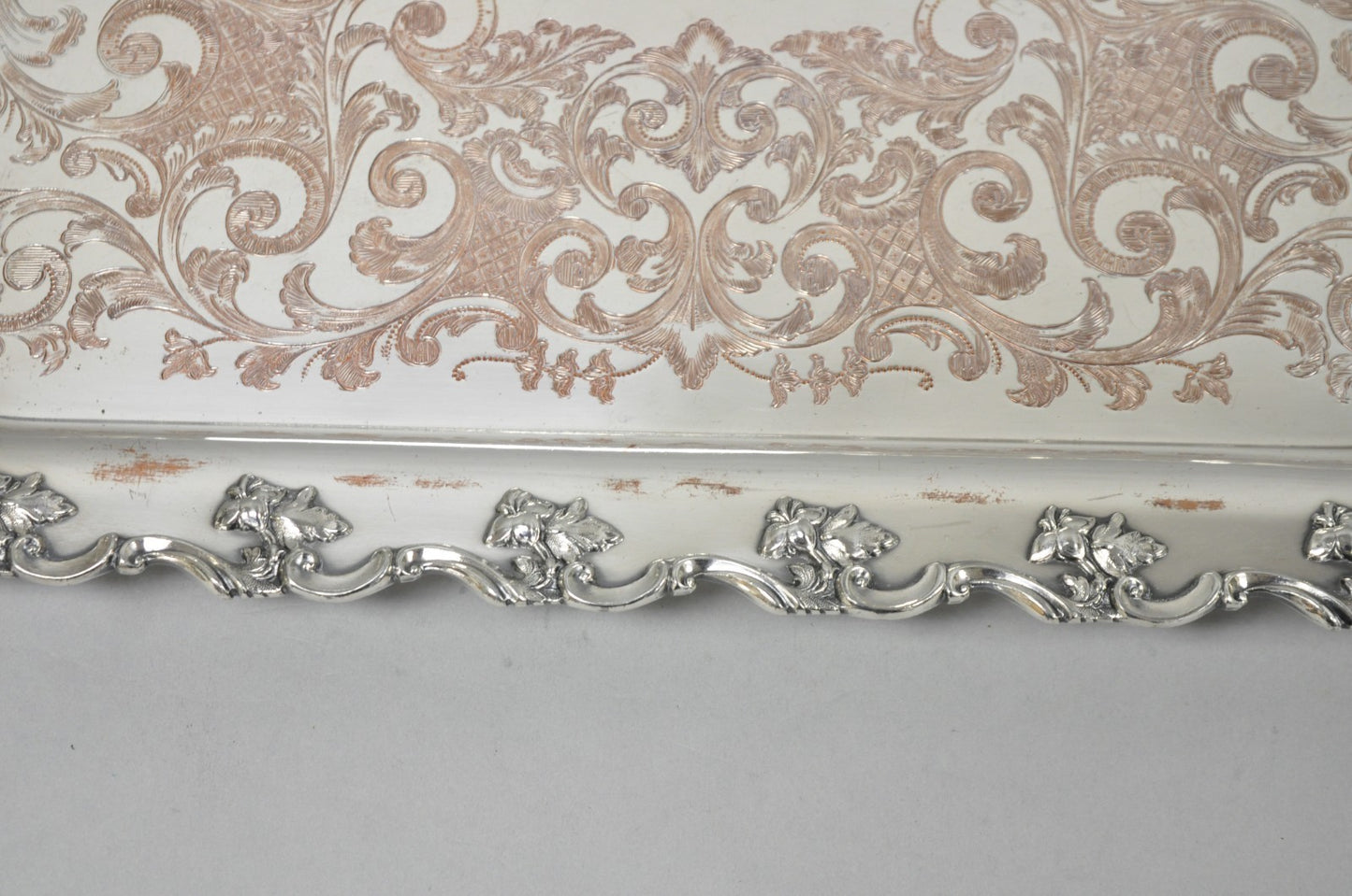 Vintage English Victorian Silver Plated Ornate Footed Serving Platter Bar Tray