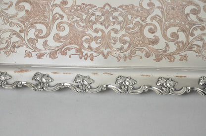 Vintage English Victorian Silver Plated Ornate Footed Serving Platter Bar Tray