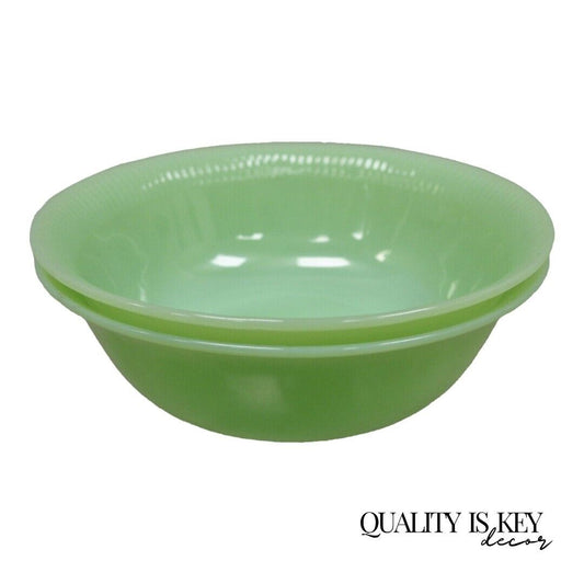 Vtg Fire King Oven Ware Green Jadeite Ribbed Jane Ray 8.25" Serving Bowl - 2 Pcs