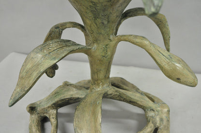 Vintage Arthur Court Green Verdigris Gilt Bronze & Glass Lily Flower Side Table