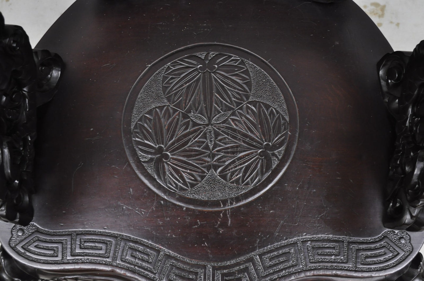 Antique Japanese Dragon Carved Wood Export Oriental Palace Lounge Arm Chair