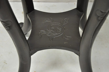 Japanese Carved Wood Black Ebonized 28" Plant Stand Lacquer Top Side Table