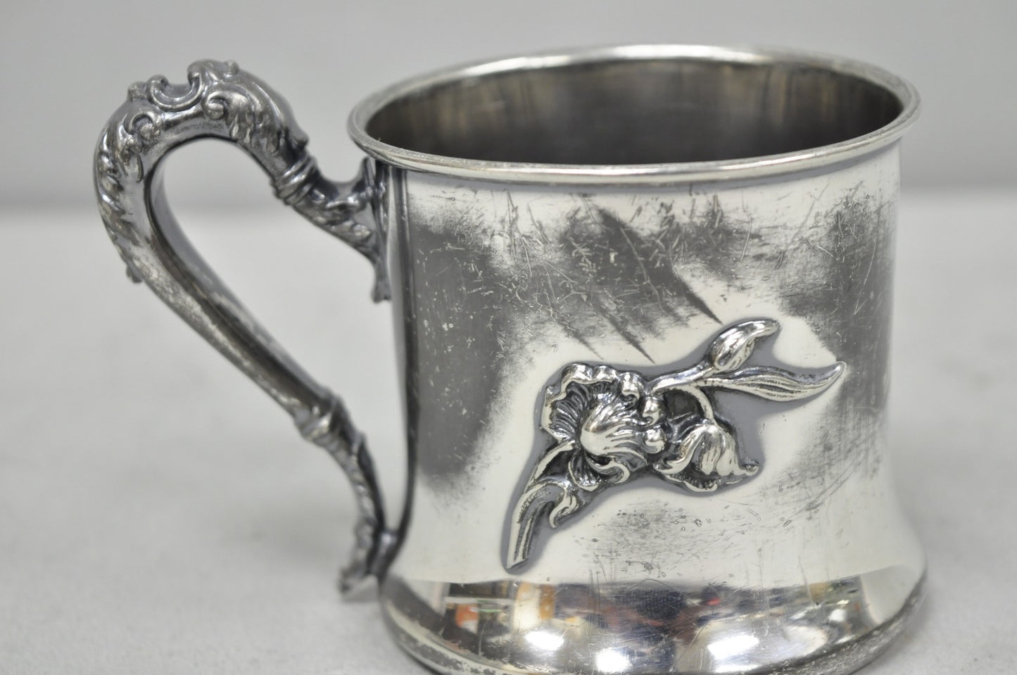 Antique Forbes Silver Co Art Nouveau Floral Monogramed Silver Plated Shaving Mug