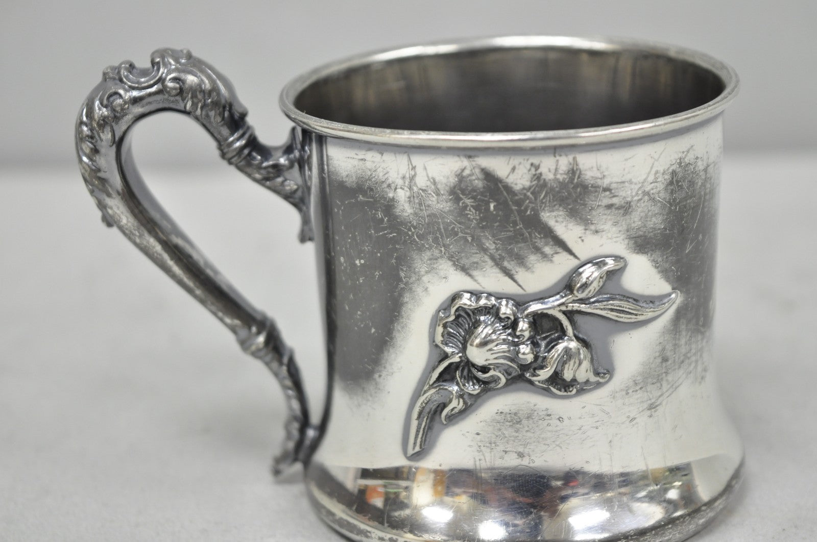 Antique Forbes Silver Co Art Nouveau Floral Monogramed Silver Plated Shaving Mug