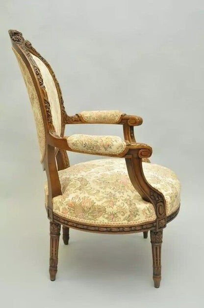 French Victorian Louis XVI Style Finely Carved Walnut  Musical Instrument Chair