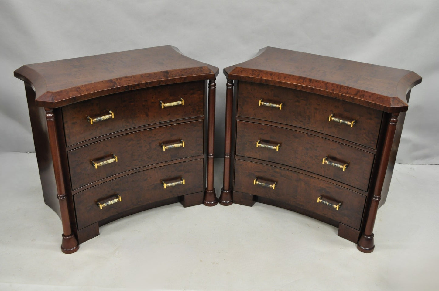 Enrique Garcel Art Deco Lacquered Burl Wood 3 Drawer Nightstand Commode - a Pair