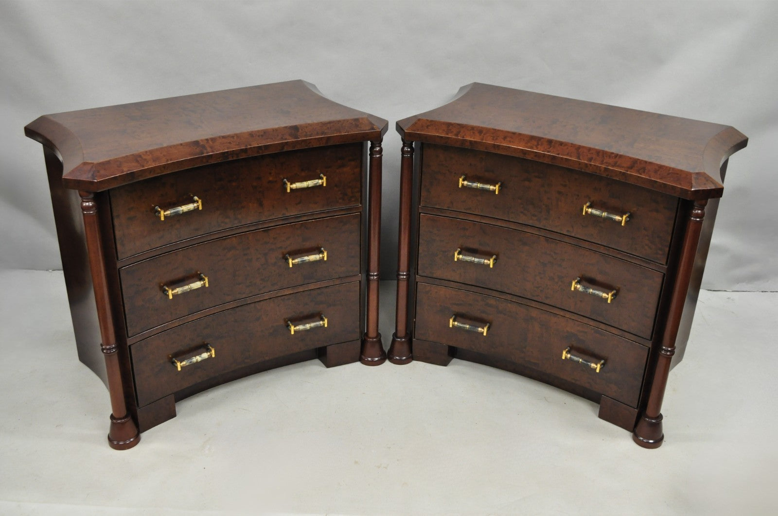 Enrique Garcel Art Deco Lacquered Burl Wood 3 Drawer Nightstand Commode - a Pair