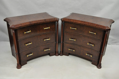 Enrique Garcel Art Deco Lacquered Burl Wood 3 Drawer Nightstand Commode - a Pair