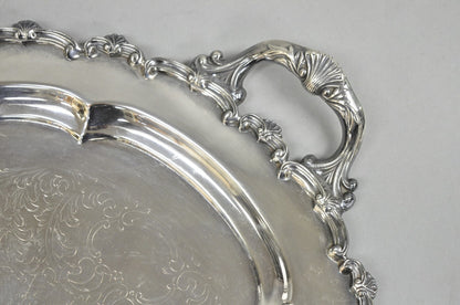 Vintage English Victorian Silver Plated Round Serving Platter Bar Tray w Handles