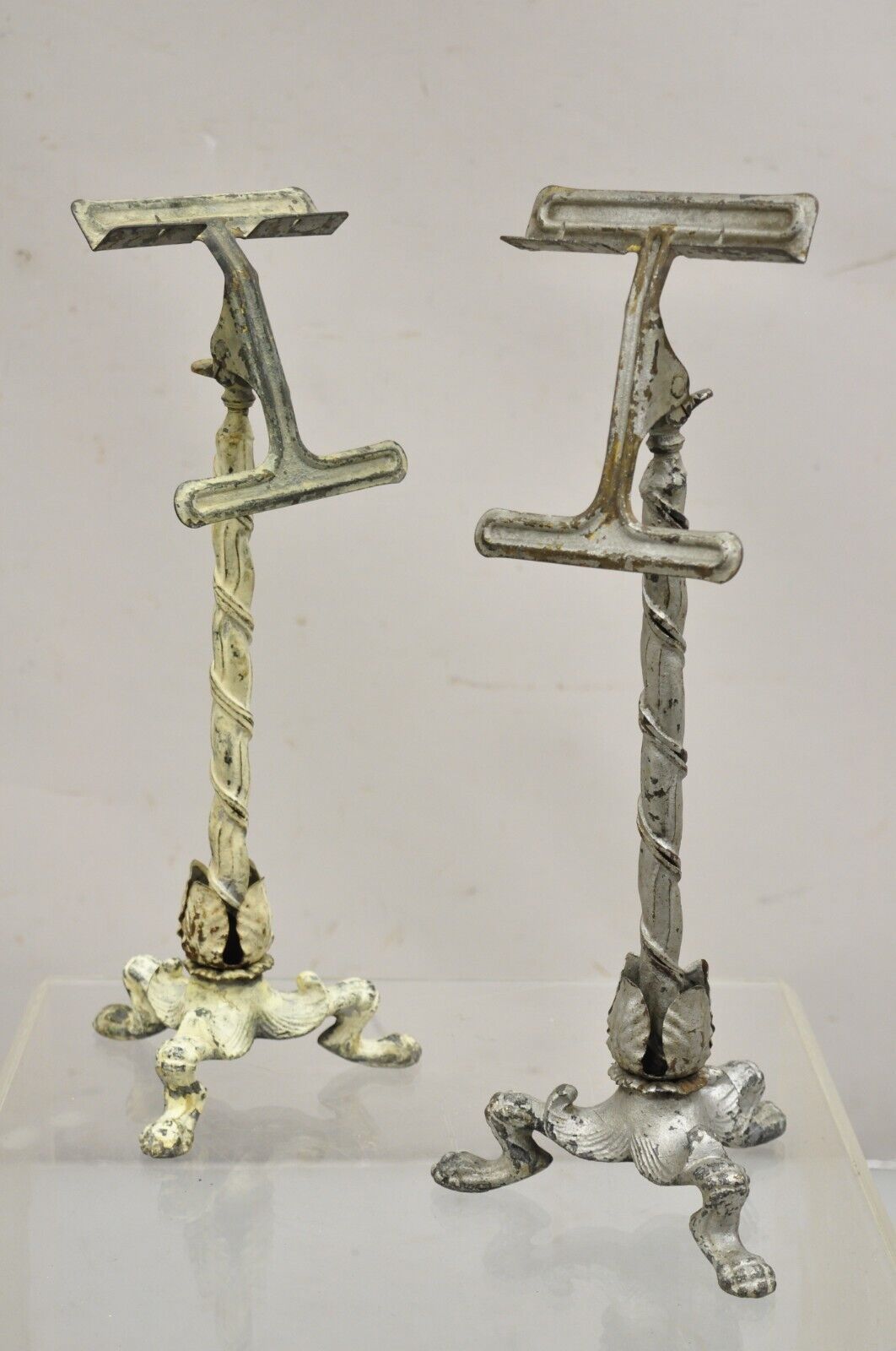 Antique Victorian Cast Iron Tripod Paw Feet General Store Retail Display - Pair