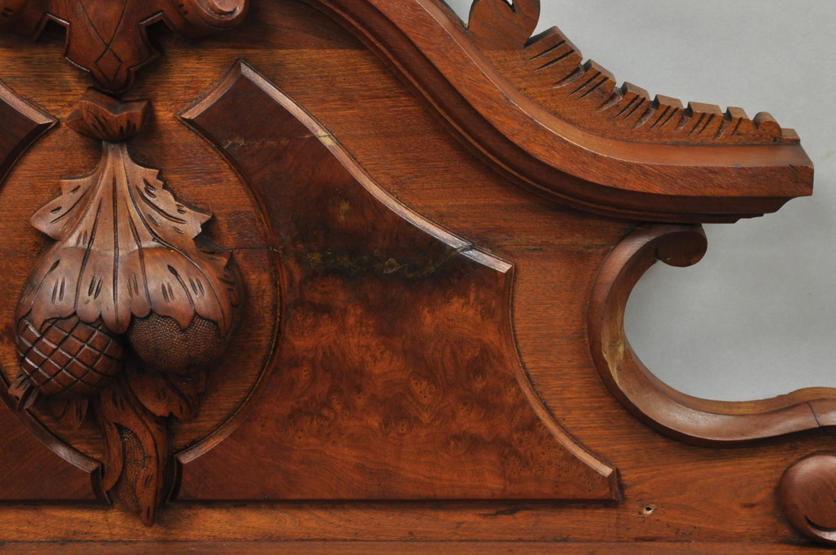 Antique Eastlake Victorian Carved Walnut Oval Mirror Sideboard Backsplash Shelf