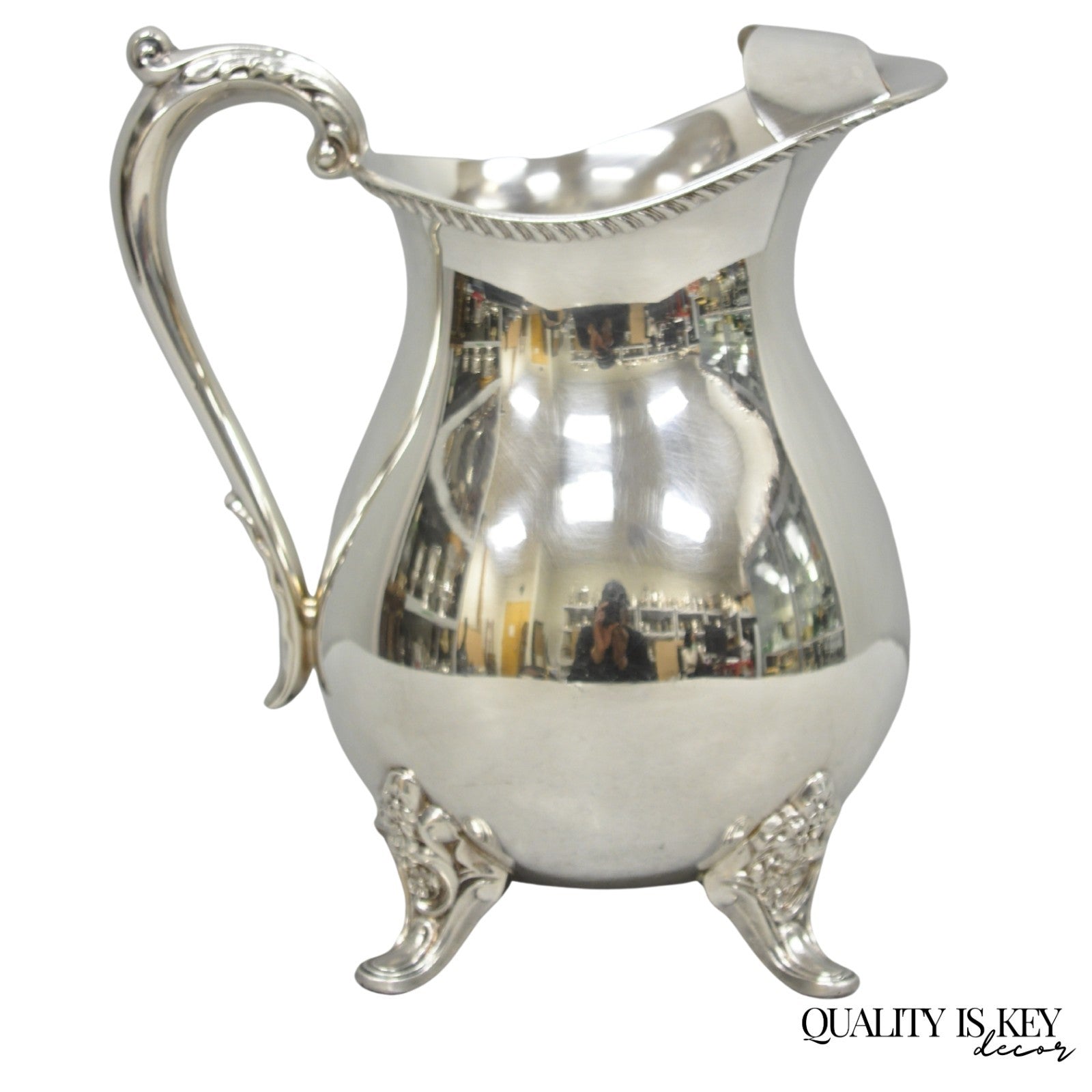 Vintage Bristol by Poole Silver Plated Bulbous Footed Ice Lip Water Pitcher