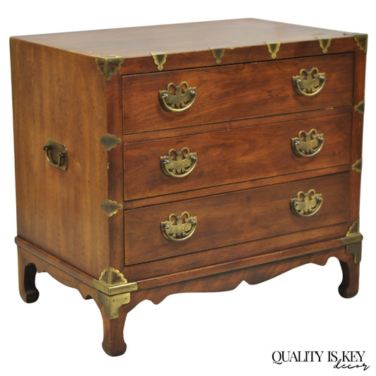 Henredon Pan Asian Chinoiserie Brass Butterfly 3 Drawer Campaign Chest Commode