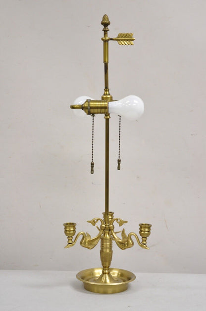 Vintage French Empire Regency Style Triple Swan Candelabra Bouillotte Desk Lamp