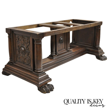 Antique Italian Renaissance Carved Walnut Hairy Paw Foot Desk Console Table Base
