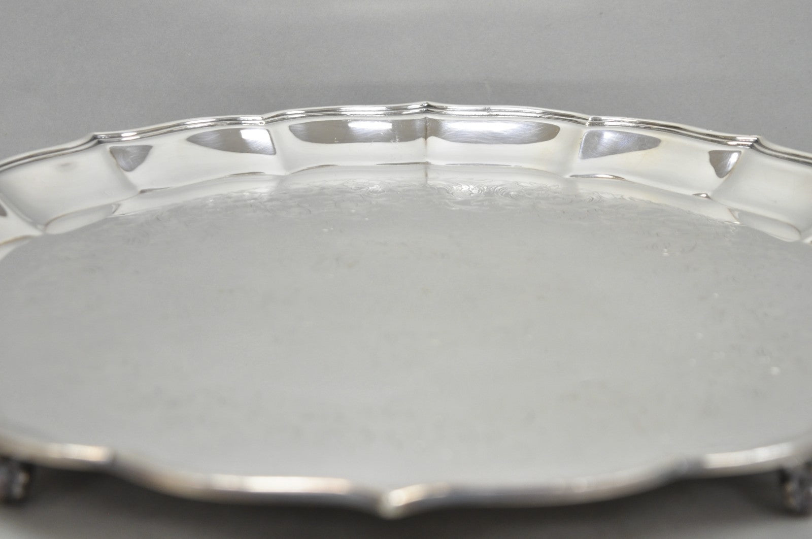 Vintage International Silver Co Large Round Silver Plated Footed Serving Tray