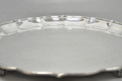 Vintage International Silver Co Large Round Silver Plated Footed Serving Tray