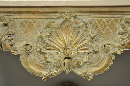 Antique French Louis XV Rococo Style Shell Carved 68" Marble Top Console Table