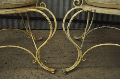 Vintage French Country Wrought Iron Lattice Scrolling Arm Chairs (B) - Pair