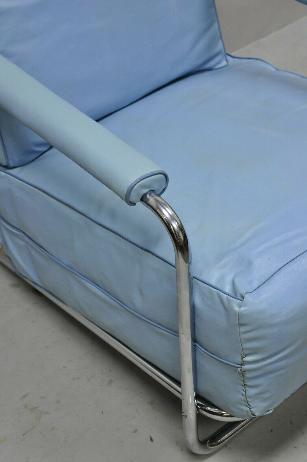 Vintage Gilbert Rohde for Troy Sunshade Art Deco Easy Chair Blue Lounge Chair