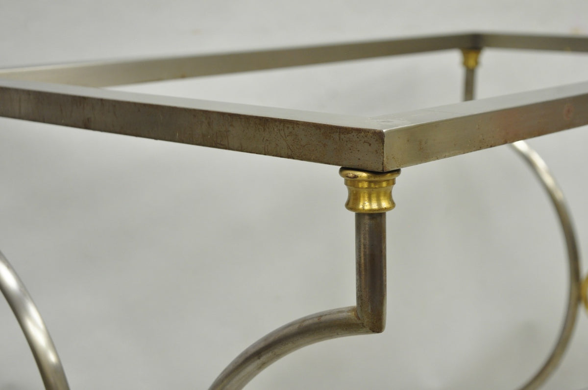Vintage Directoire Maison Jansen Style Steel & Brass Marble Top Console Table