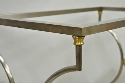 Vintage Directoire Maison Jansen Style Steel & Brass Marble Top Console Table
