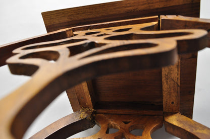 Vintage French Art Nouveau Style Carved Teak Pedestal Plant Stand Side Table