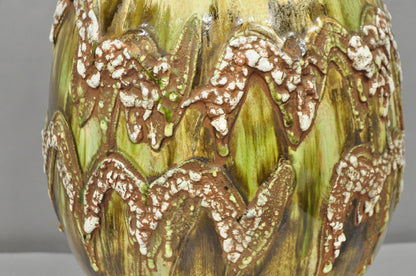 Mid Century Modern Large Volcanic Glazed Pottery Yellow & Green Table Lamp