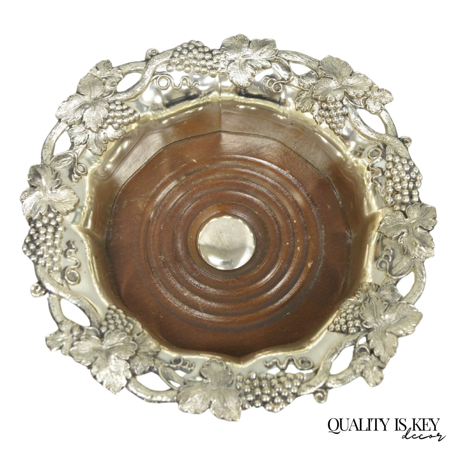 Vintage English Victorian Silver Plated Grapevine Repousse Wine Bottle Coaster