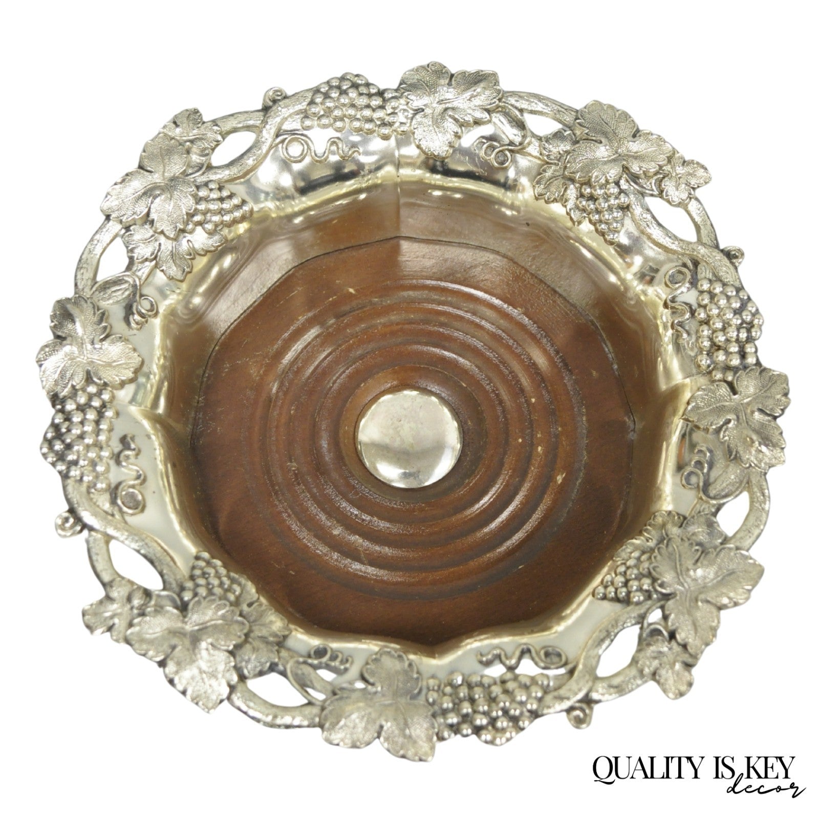 Vintage English Victorian Silver Plated Grapevine Repousse Wine Bottle Coaster
