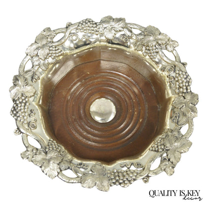 Vintage English Victorian Silver Plated Grapevine Repousse Wine Bottle Coaster