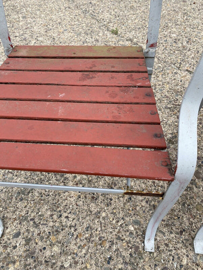 Vintage Wrought Iron and Wood Slat French Style Garden Outdoor Chairs - a Pair
