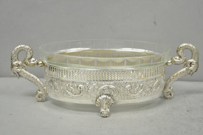 Vintage Italian Regency Silver Plated Dolphin Handle Glass Candy Dish Jardiniere