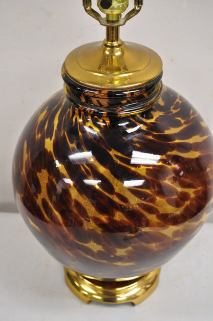 Vintage Chinoiserie Hollywood Regency Tortoise Shell Blown Glass Table Lamp