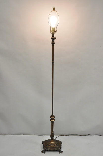 Antique Gothic Renaissance Oscar Bach Style Bronze Paw Foot Pole Floor Lamp