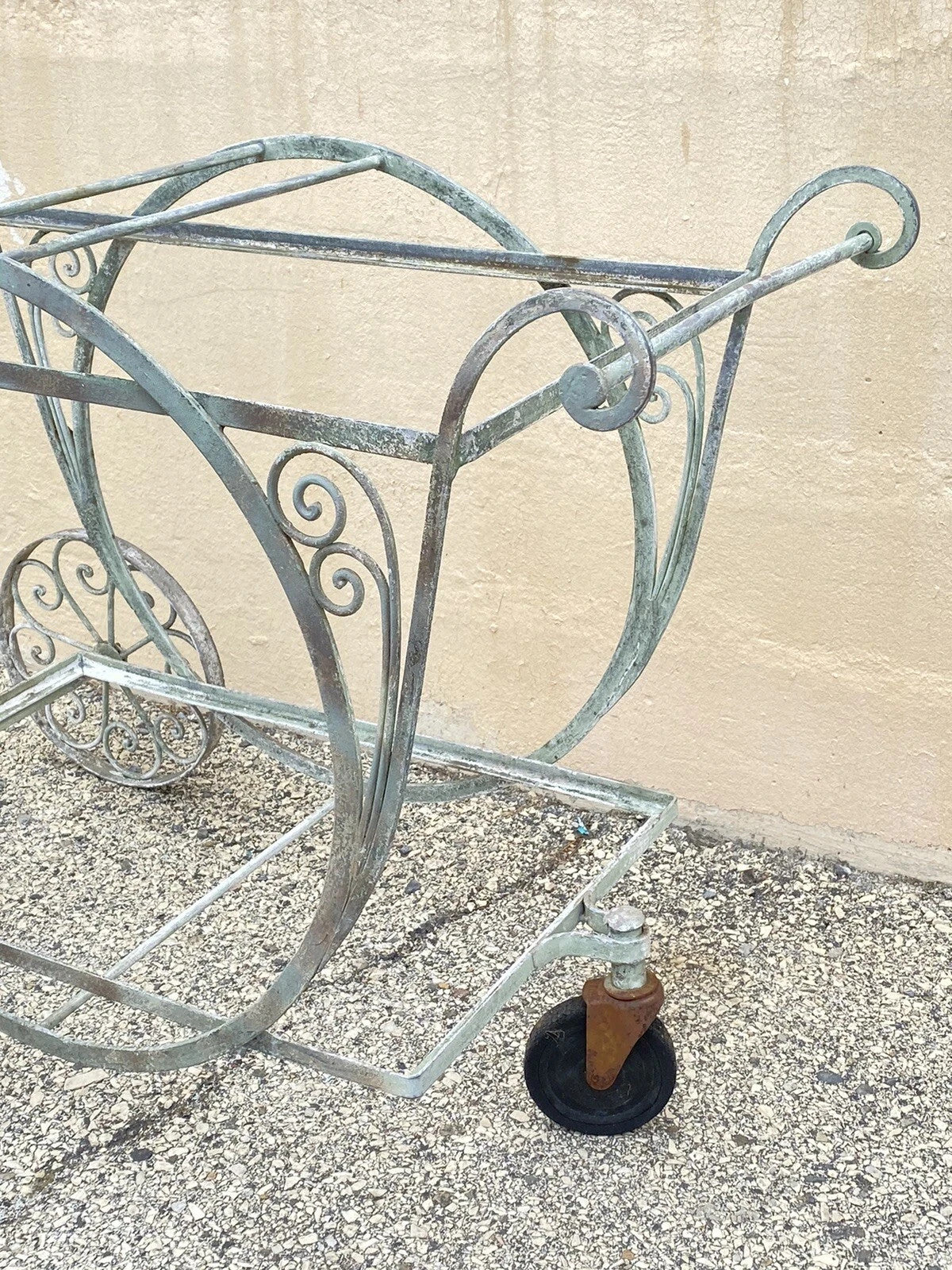 Antique Salterini Mt Vernon Wrought Iron Art Nouveau Patio Serving Bar Tea Cart