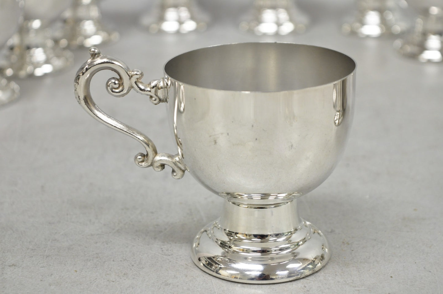 Vintage Large Silver Plated Pedestal Punch Bowl Set w/ 12 Cups - 14 Pc Set