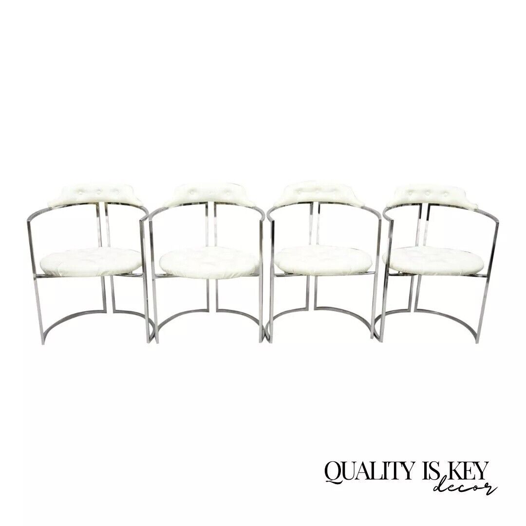 Vintage Daystrom Mid Century Modern Chrome White Vinyl Dining Chairs - Set of 4